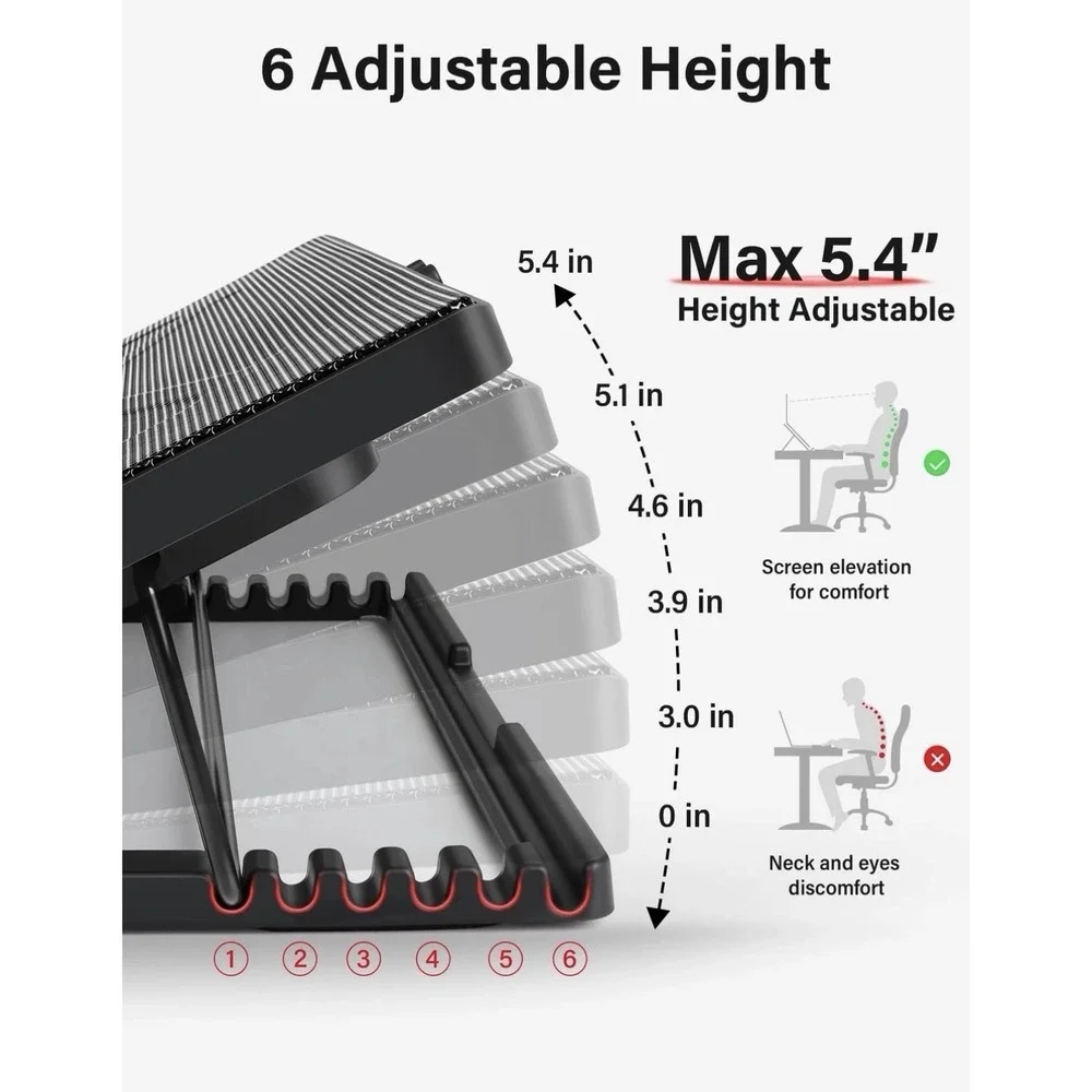 Laptop Cooling Pad with 5 Quiet Fans, Adjustable Stand for 12